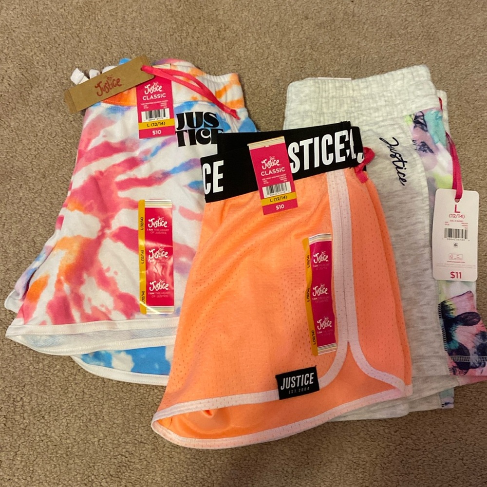 Justice shorts- set of 3 pairs- brand new w/tags- size large (12/14)